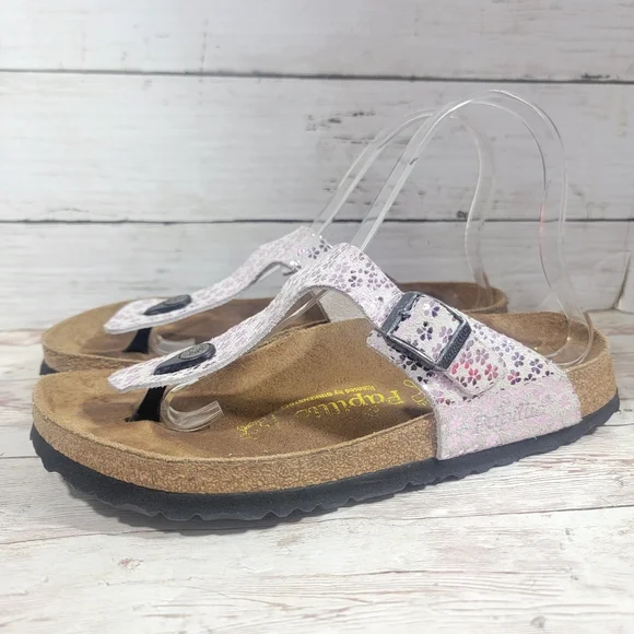 Birkenstock Papillio Lavender Metallic Floral Leather Gizeh Sandals US W 7 - Picture 2 of 12